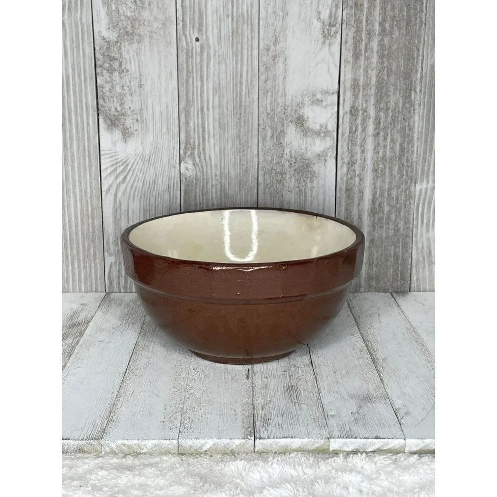 Antique Primitive Redware Glazed Pottery Bowl
